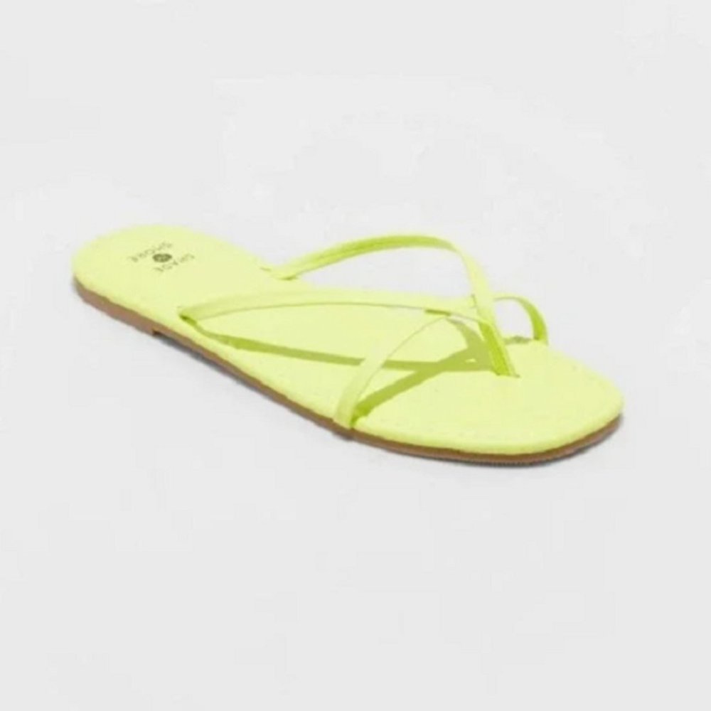 Shade & Shore Mackenzie Skinny Strap Flip Flop Sandals Lime 7 - Picture 2 of 5